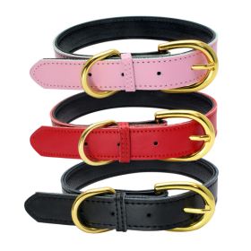 Genuine Leather Dog Collar; Wide Dog Collar; Soft Padded Breathable Adjustable Tactical Waterproof Pet Collar (colour: red, Specification (L * W): S 37*1.5cm)