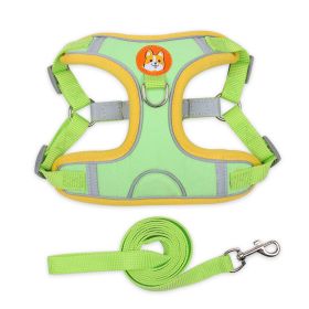 dog Harnesses and dog leash set; Pet Chest Strap Vest Dog Strap Small Dog Rope Wholesale Reflective Dog Towing Rope (colour: Green, Specification (L * W): XL)