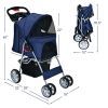 Simple Desight Foldable 4-Wheel Pet Stroller With Storage Basket